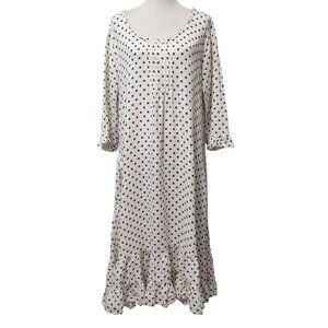 Heart's Desire Mary Grace Size XL White Black Polka Dot Linen Lagenlook Dress